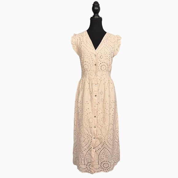 Valentina Naldi Eyelet Lace Midi Dress Made in Italy – 100% Cotton Size M - Picture 1 of 8